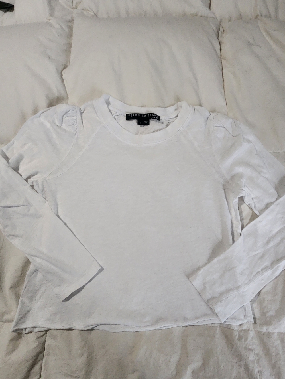 Veronica Beard Top Size Small White Puffed Sleeves Raw Hem